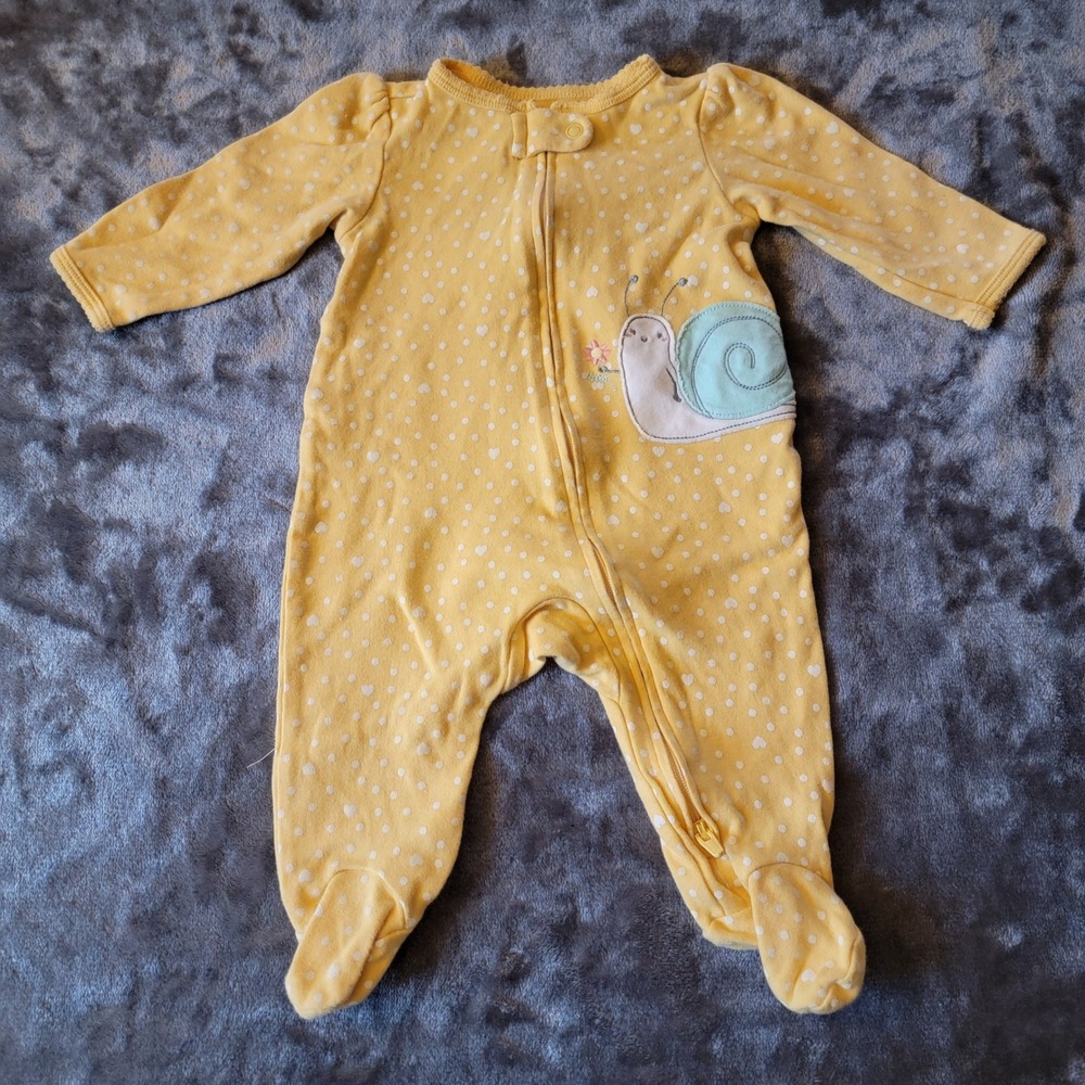 Carter's Sleep and Play Baby Girl 3M Yellow Snail Footed Sleeper Excellent 833
